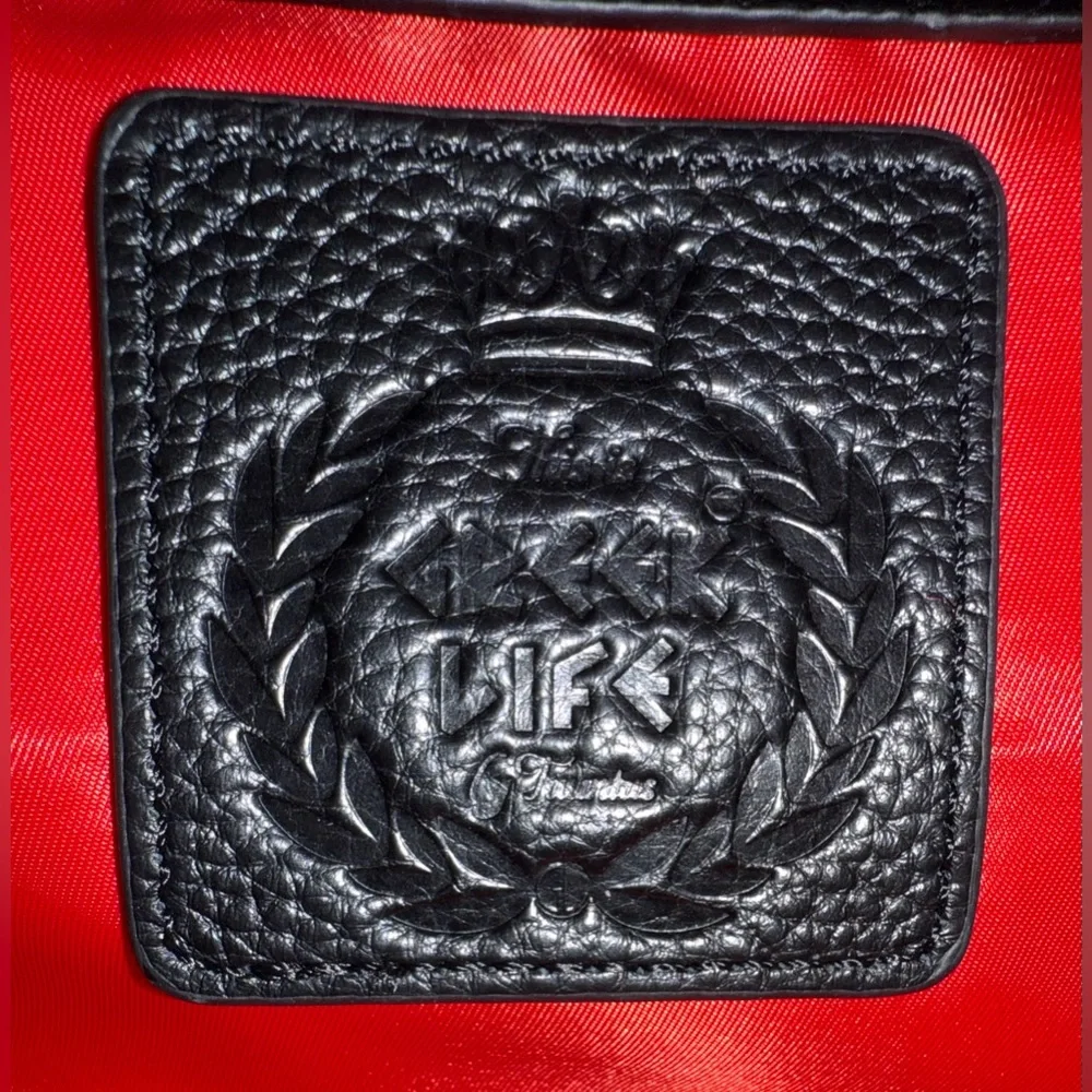 New Tauntus Greek Life Delta Sigma Theta Sorority (ΔΣΘ) Blk&Red Leather Satchel - Picture 6 of 7